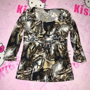 y2k trashy abstract printed square sweetheart neckline babydoll top